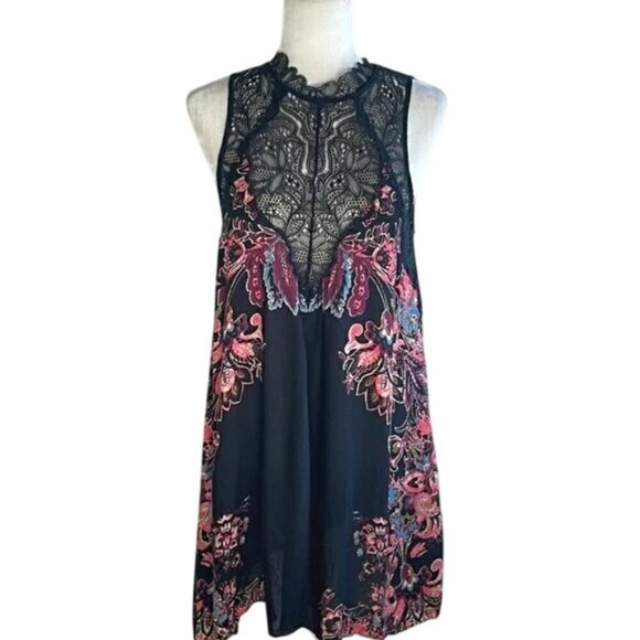 Free People Marsha Black Lace Floral Slip Mini Dress - Picture 3 of 9